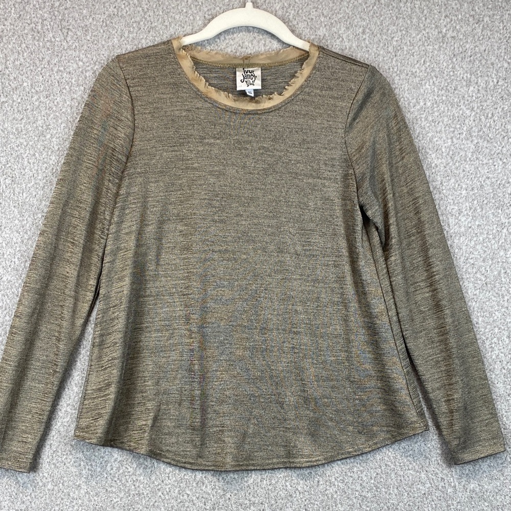 Ivy Jane liquid knit gold tone sweater S travel packable wrinkle free raw trim